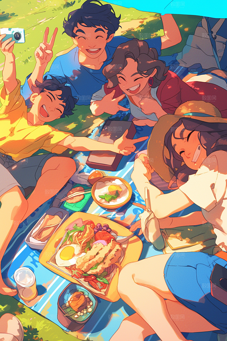 夏日聚会玩耍友情插画