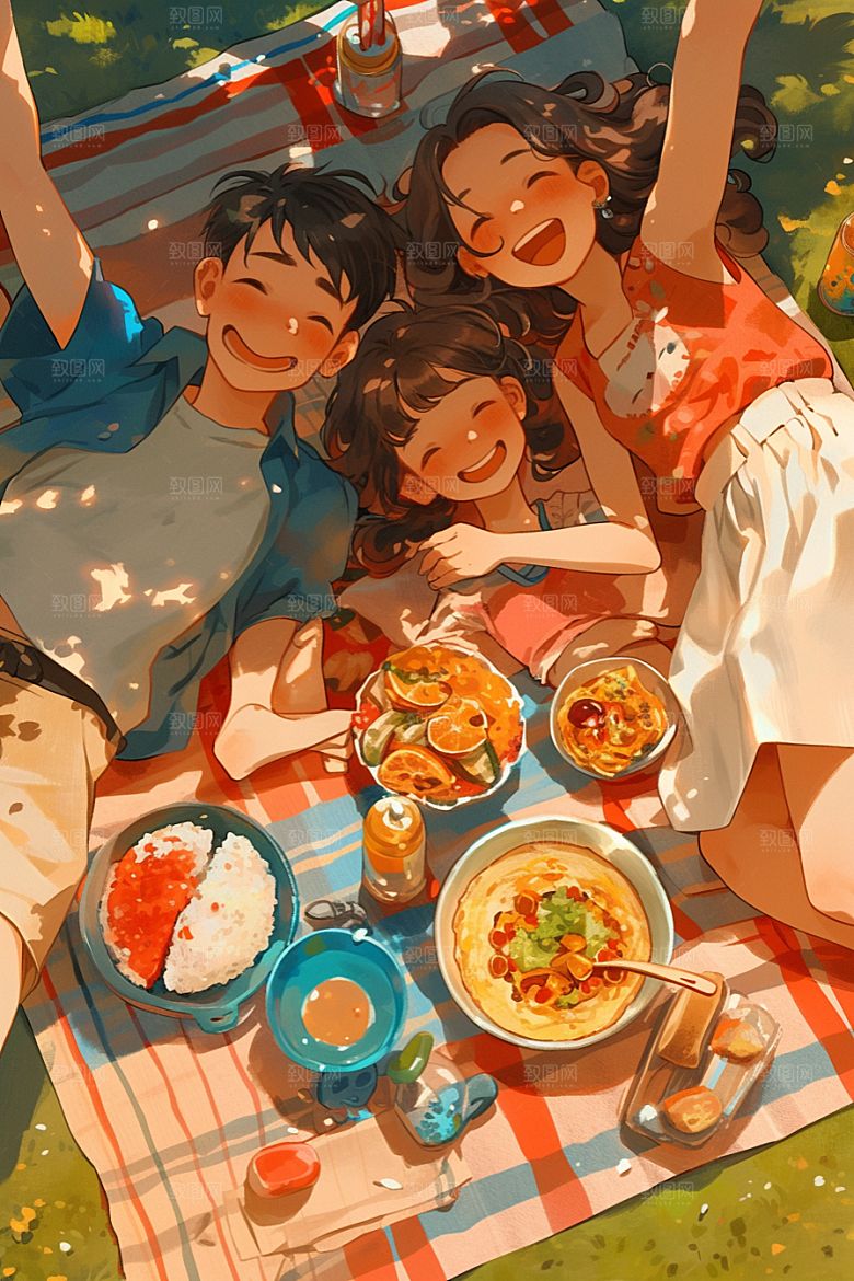 夏日聚会漫画风暑假插画