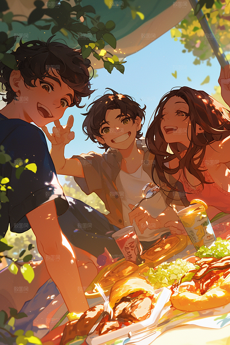 夏日聚会自拍友谊插画
