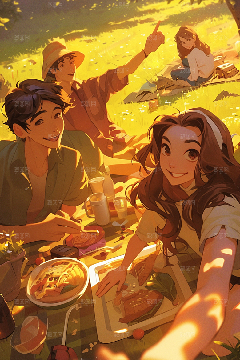 夏日聚会手绘玩耍插画