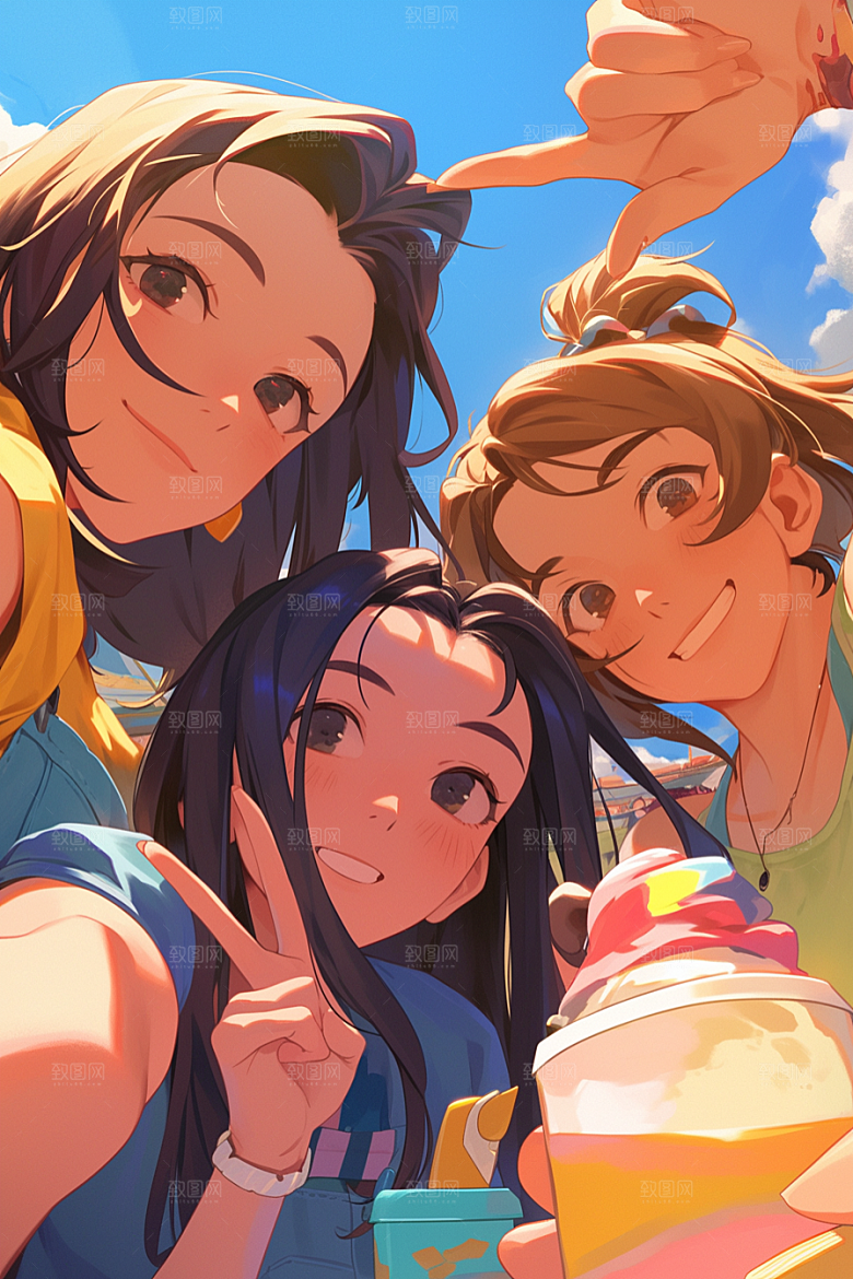 夏日聚会欢乐友谊插画