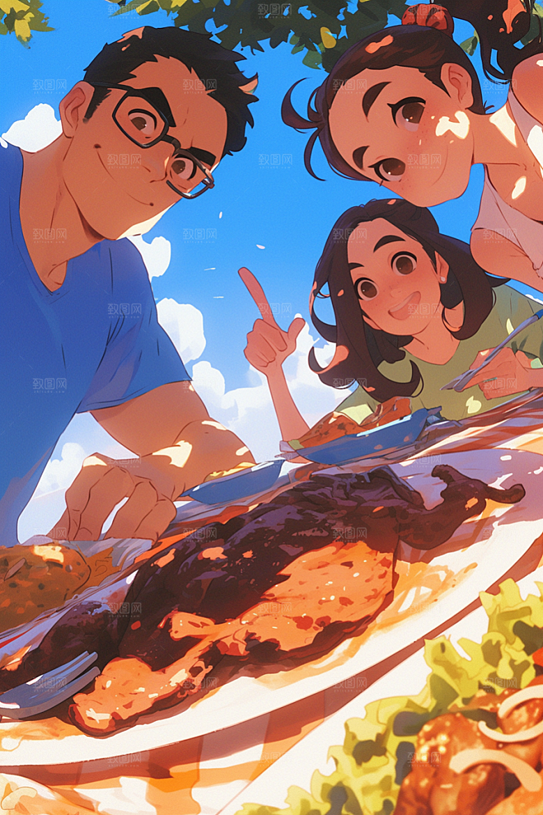 夏日聚会同学发小插画