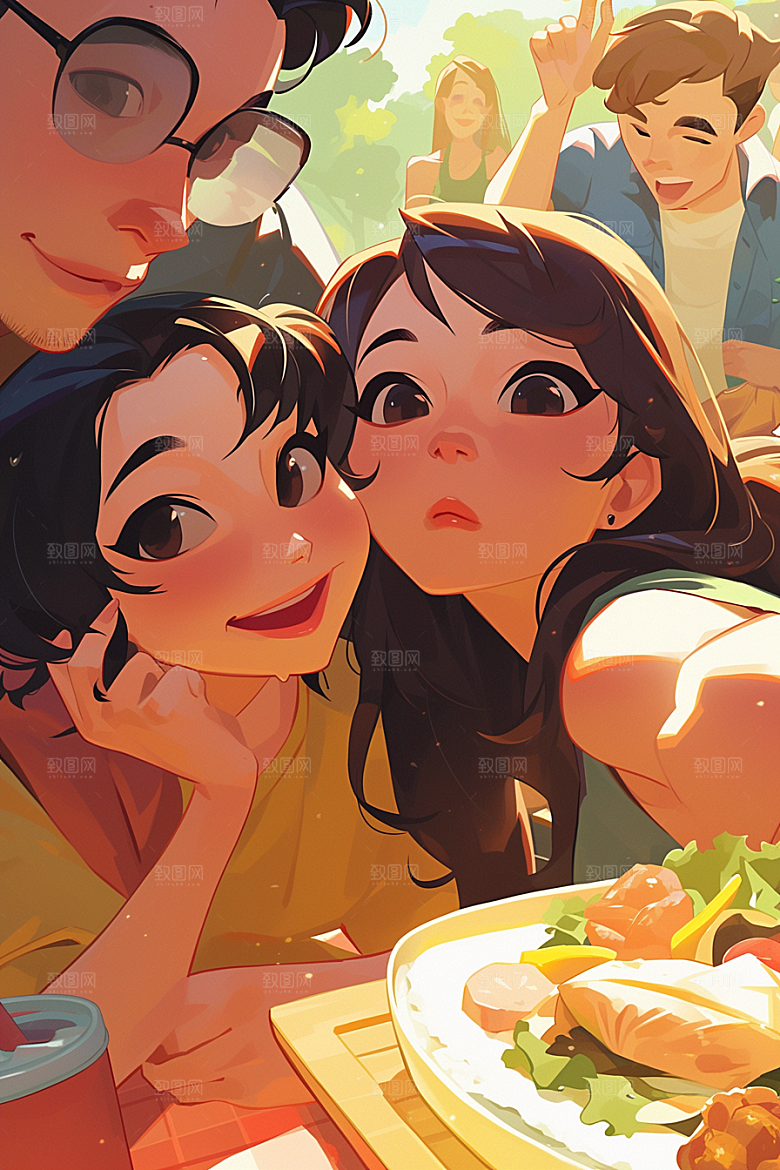 夏日聚会友谊场景插画