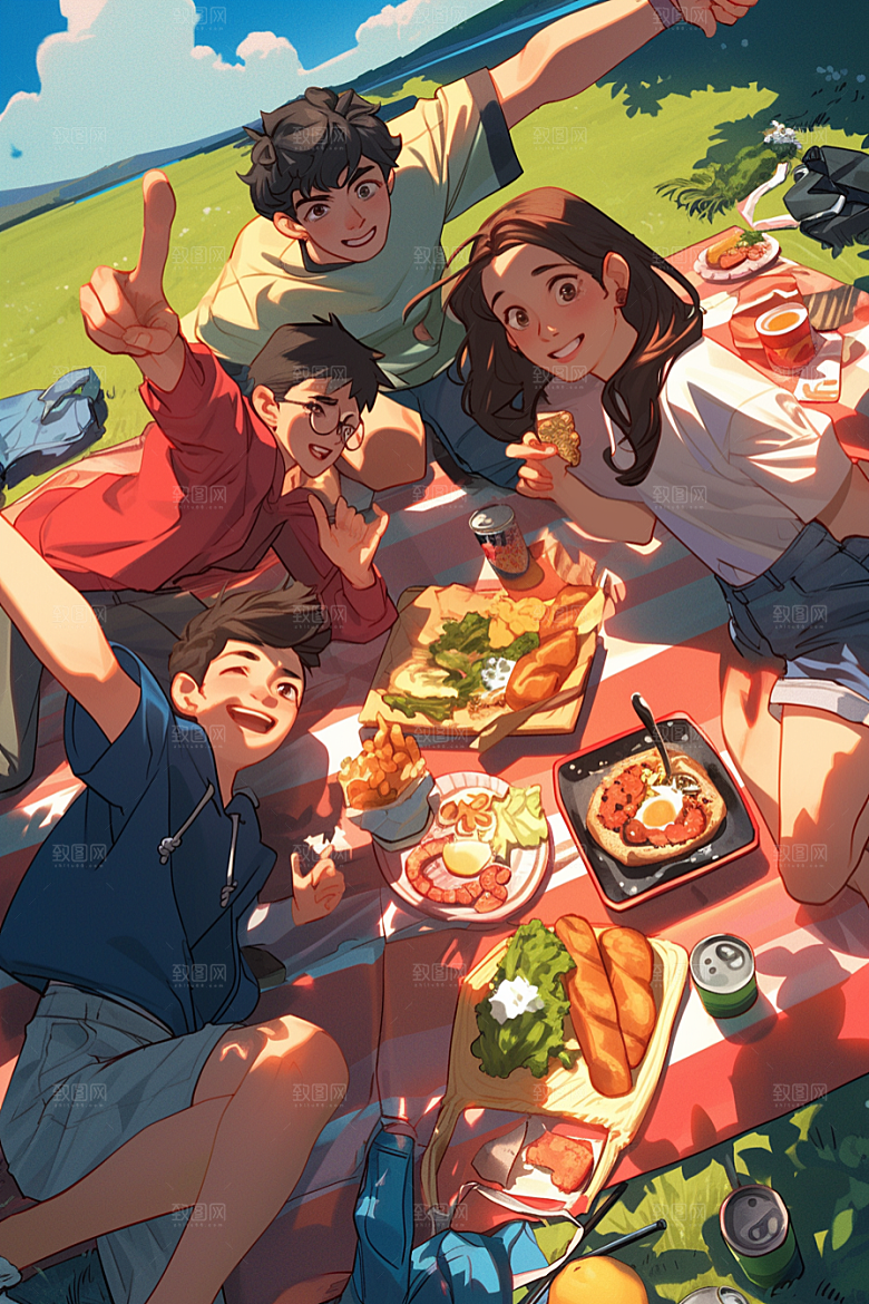 夏日聚会手绘高清插画