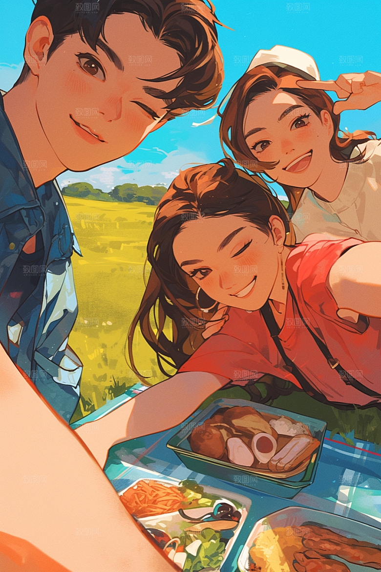 夏日聚会玩耍发小插画