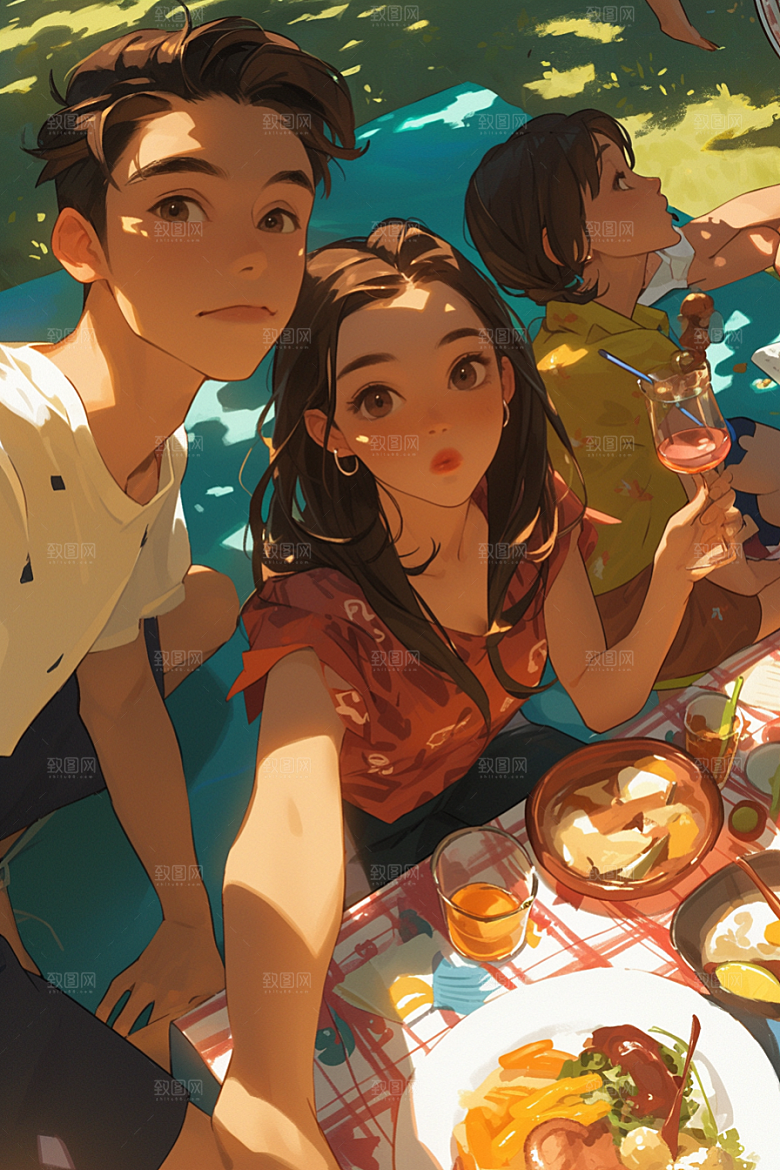 夏日聚会暑假玩耍插画