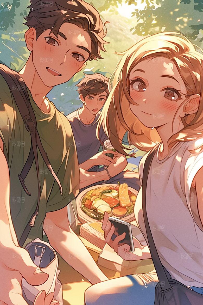 夏日聚会欢乐漫画风插画
