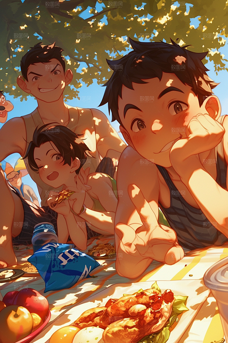 夏日聚会玩耍场景插画