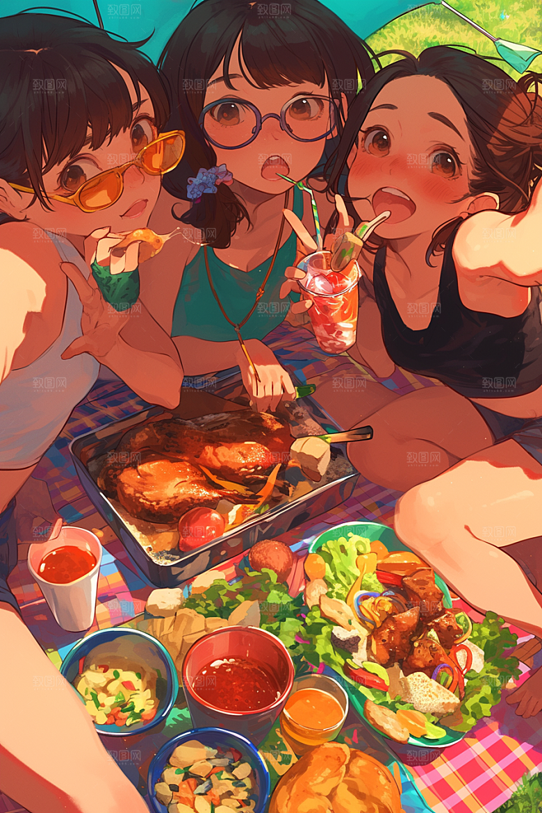 夏日聚会友谊发小插画
