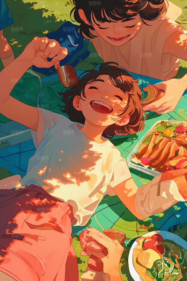 夏日聚会暑假假日插画