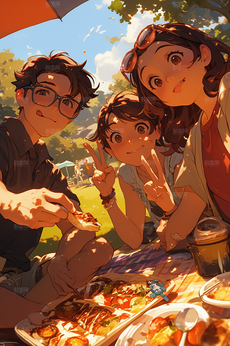 夏日聚会手绘暑假插画