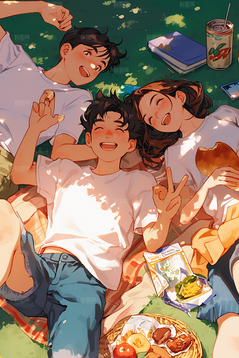 夏日聚会欢乐漫画风插画
