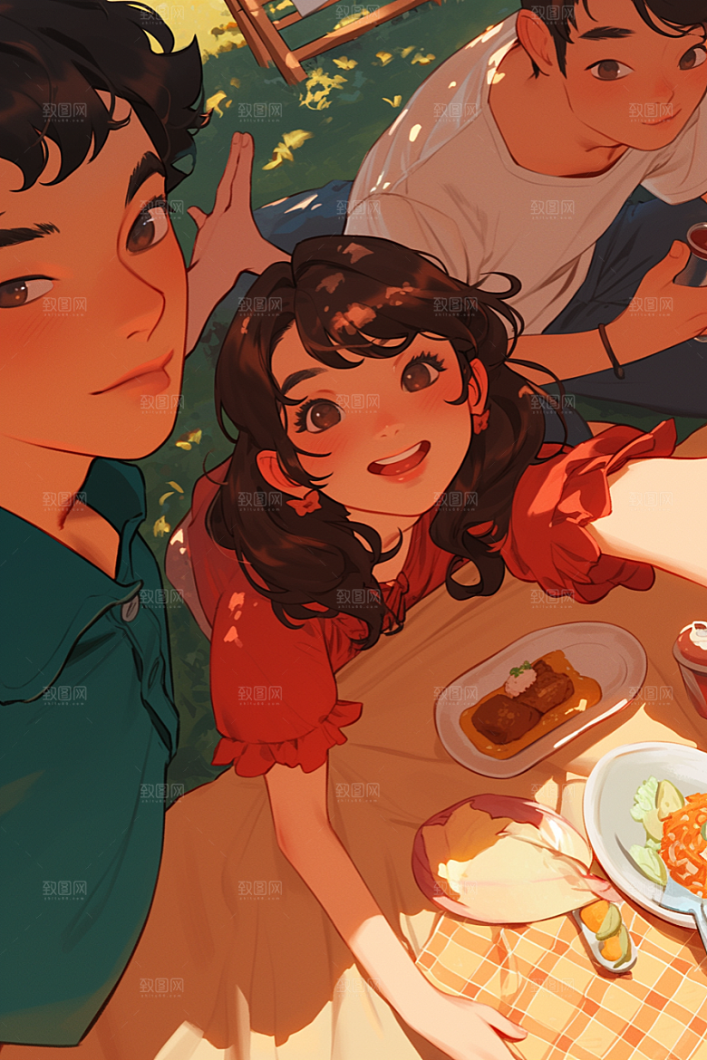 夏日聚会暑假场景插画