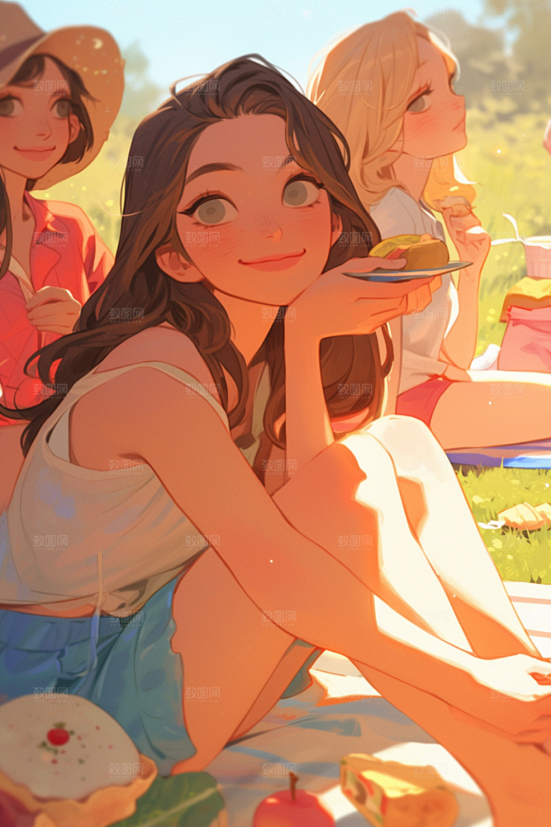 夏日聚会欢乐漫画风插画
