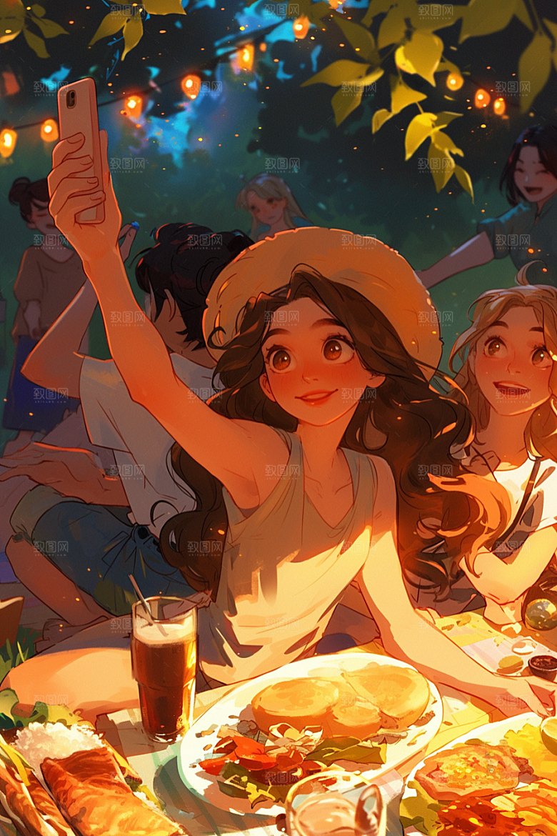 夏日聚会发小同学插画