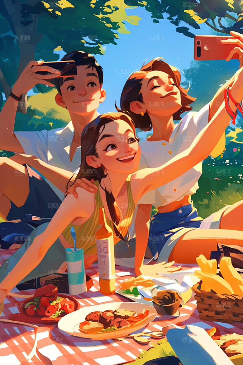 夏日聚会玩耍高清插画