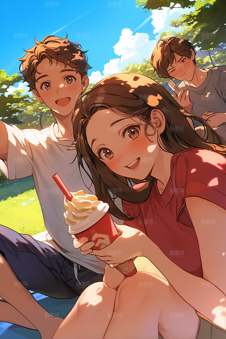 夏日聚会欢乐同学插画