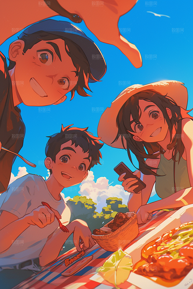 夏日聚会玩耍高清插画