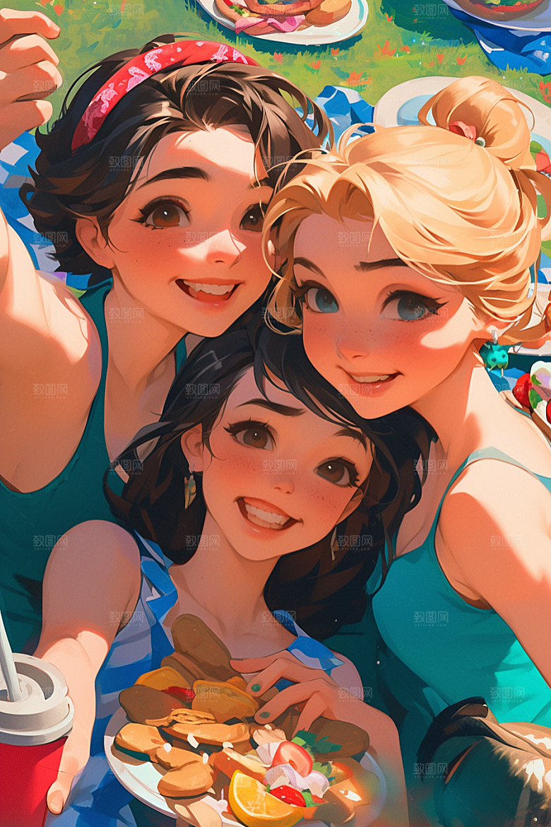 夏日聚会玩耍同学插画