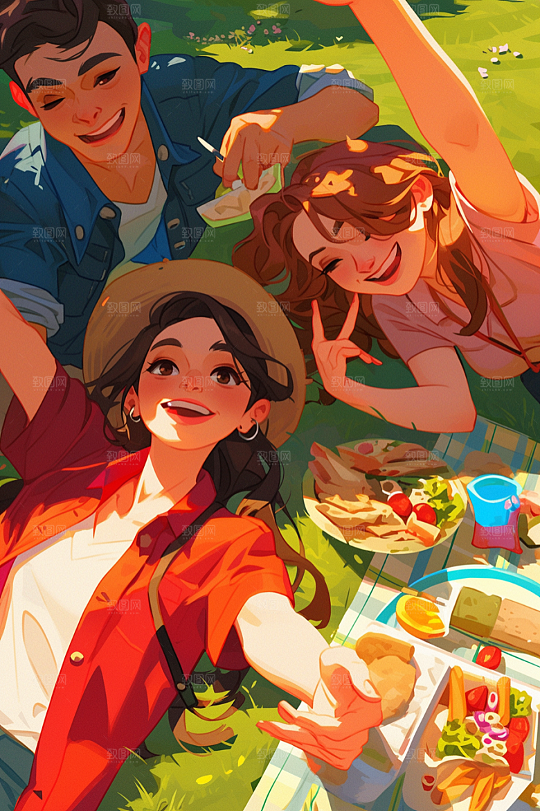 夏日聚会玩耍欢乐插画