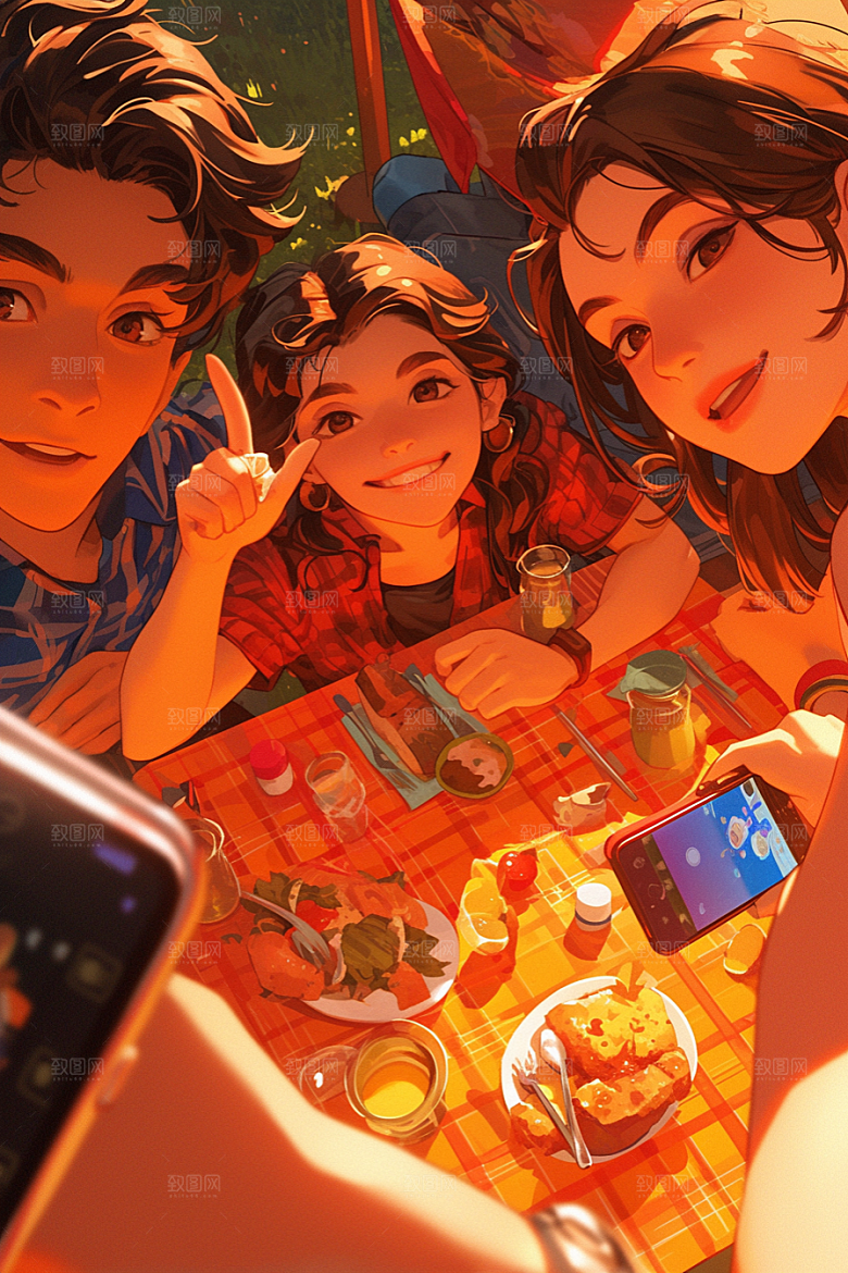 夏日聚会高清友情插画