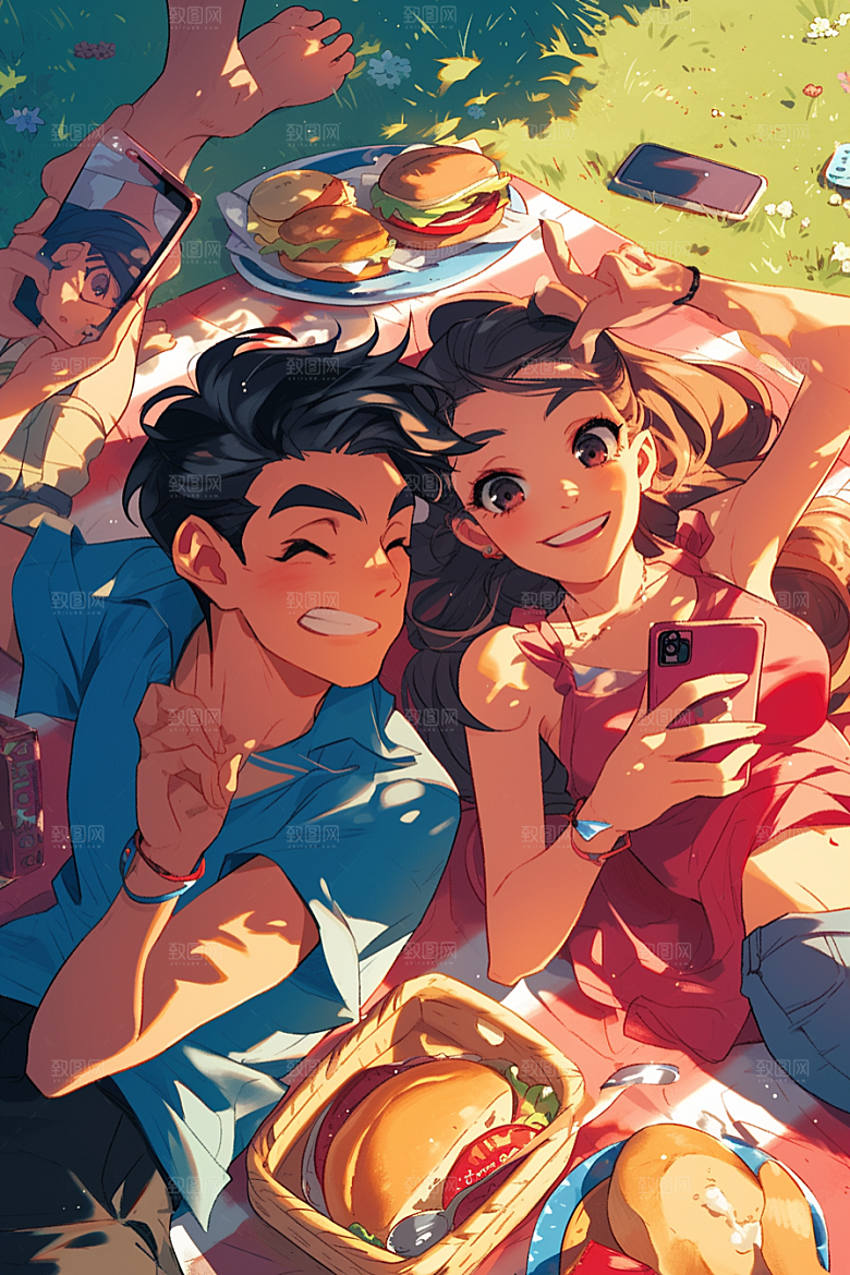 夏日聚会友情场景插画