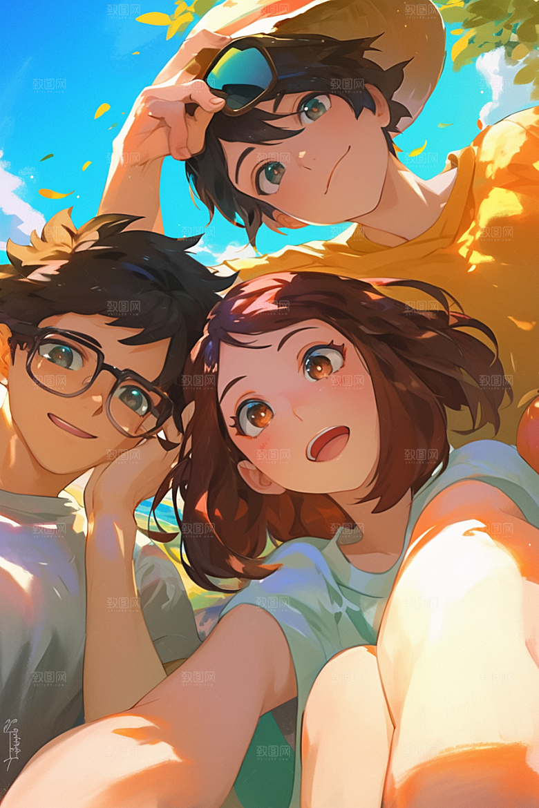 夏日聚会假日同学插画