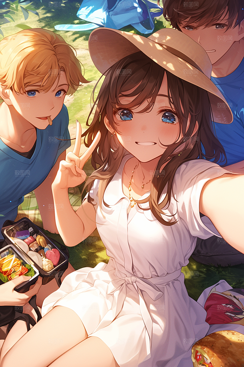 夏日聚会玩耍同学插画