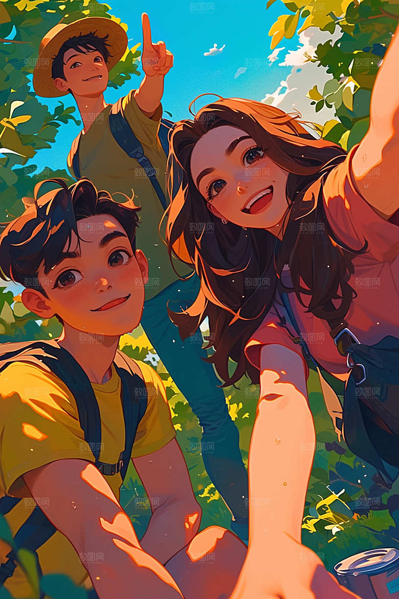 夏日聚会手绘友情插画
