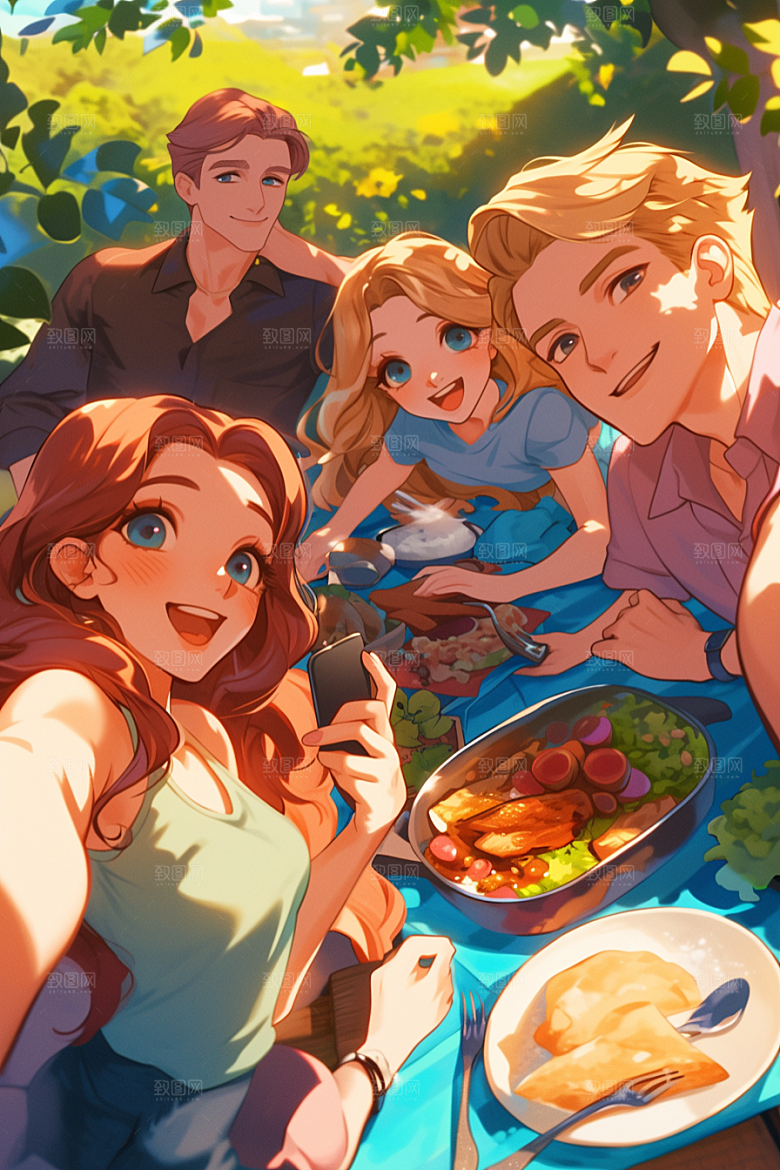 夏日聚会友情友谊插画