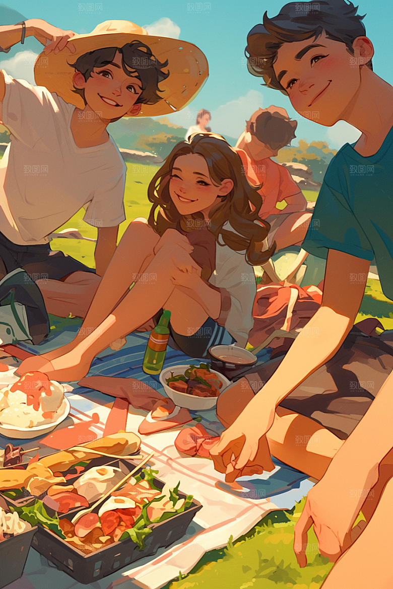 夏日聚会玩耍友谊插画