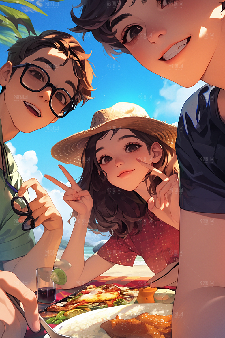 夏日聚会玩耍高清插画