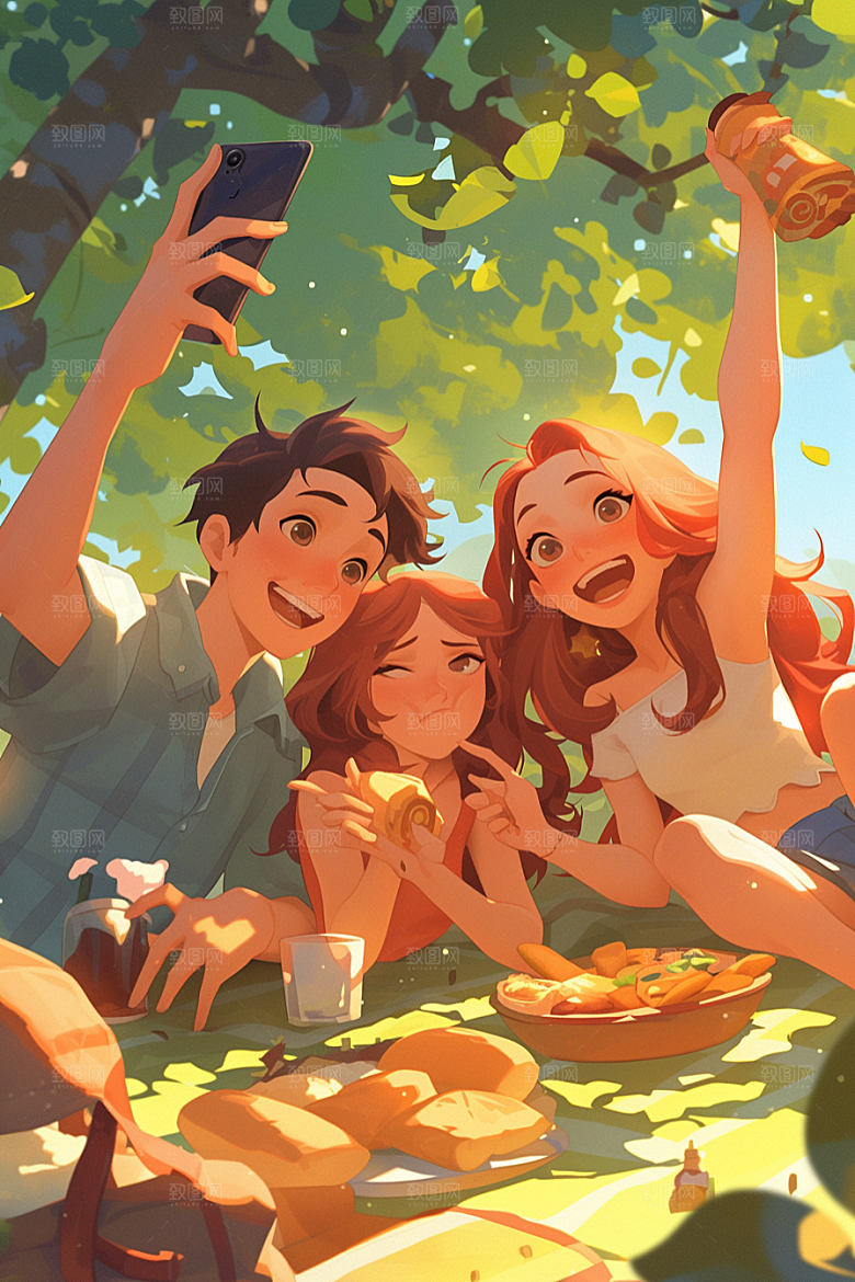 夏日聚会发小高清插画