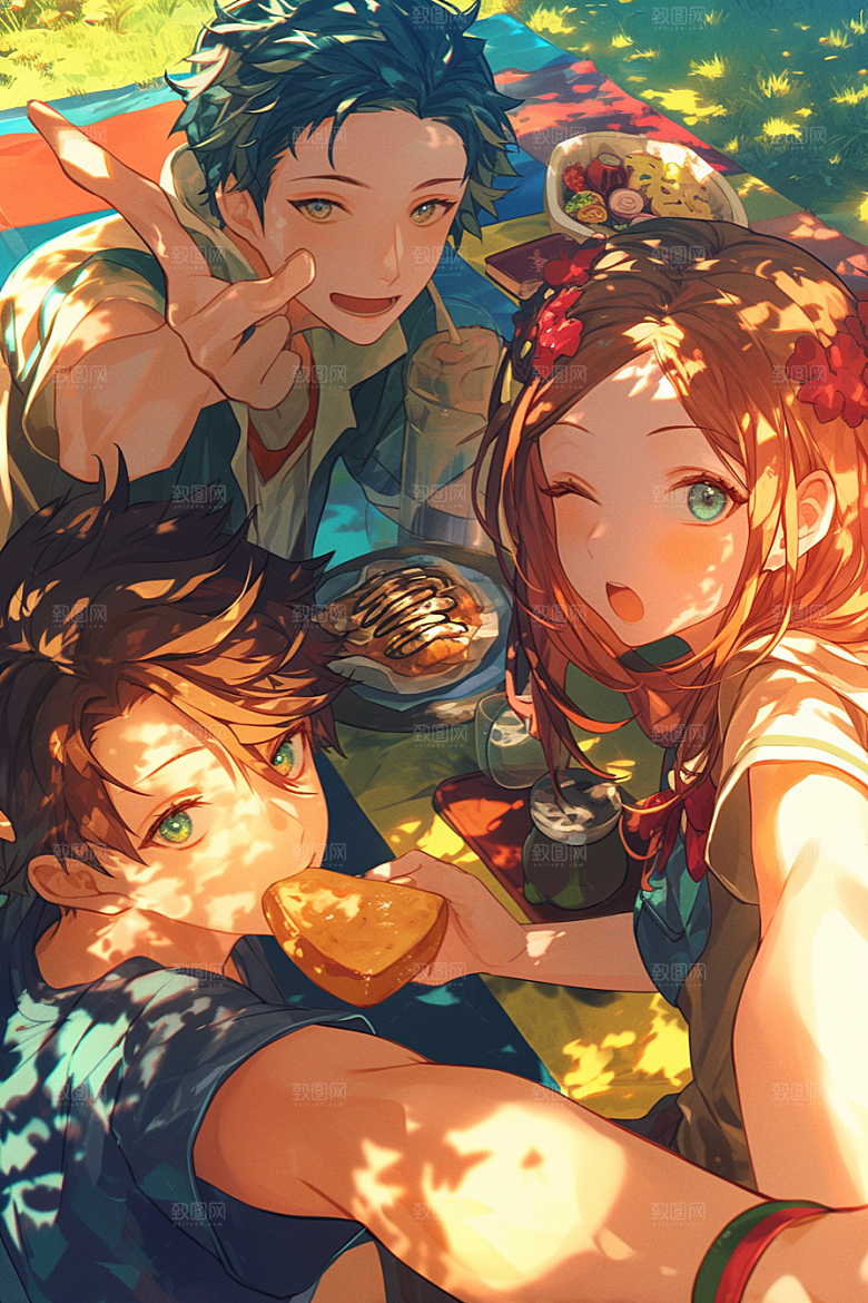 夏日聚会玩耍同学插画