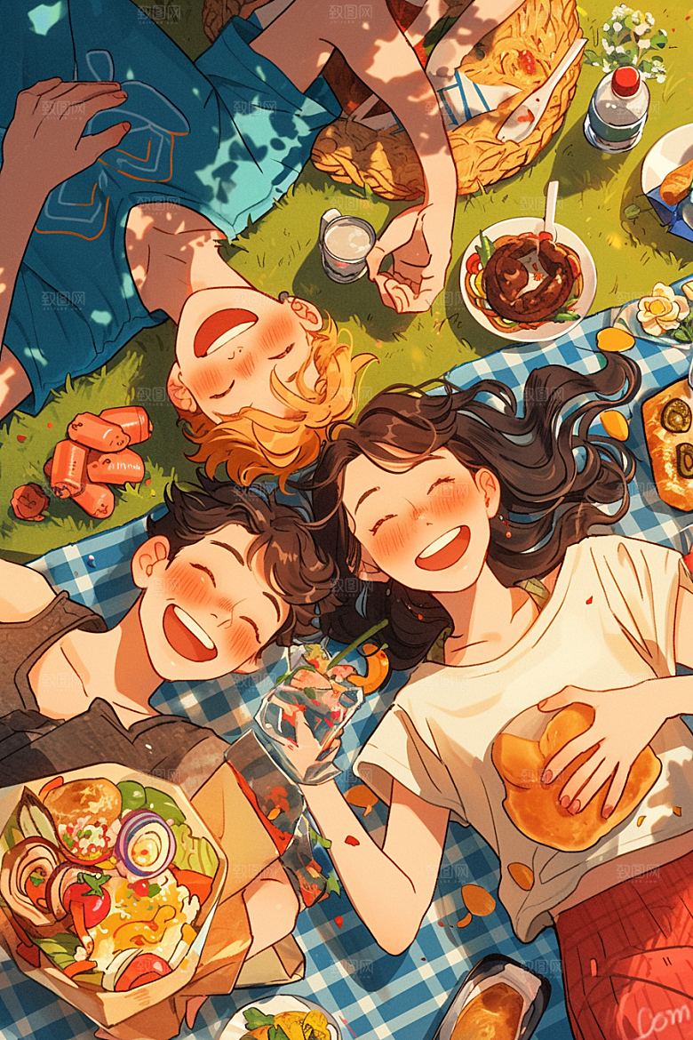 夏日聚会发小友情插画