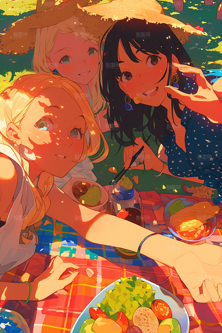 夏日聚会暑假场景插画