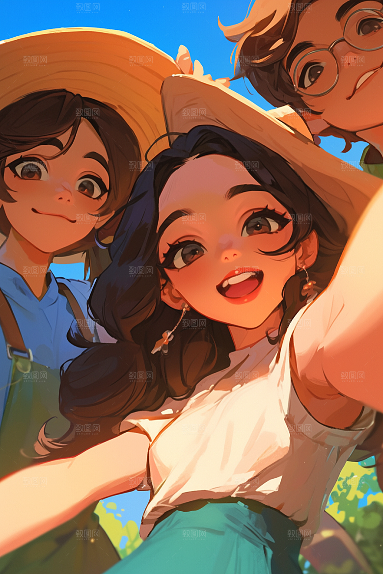 夏日聚会同学友情插画