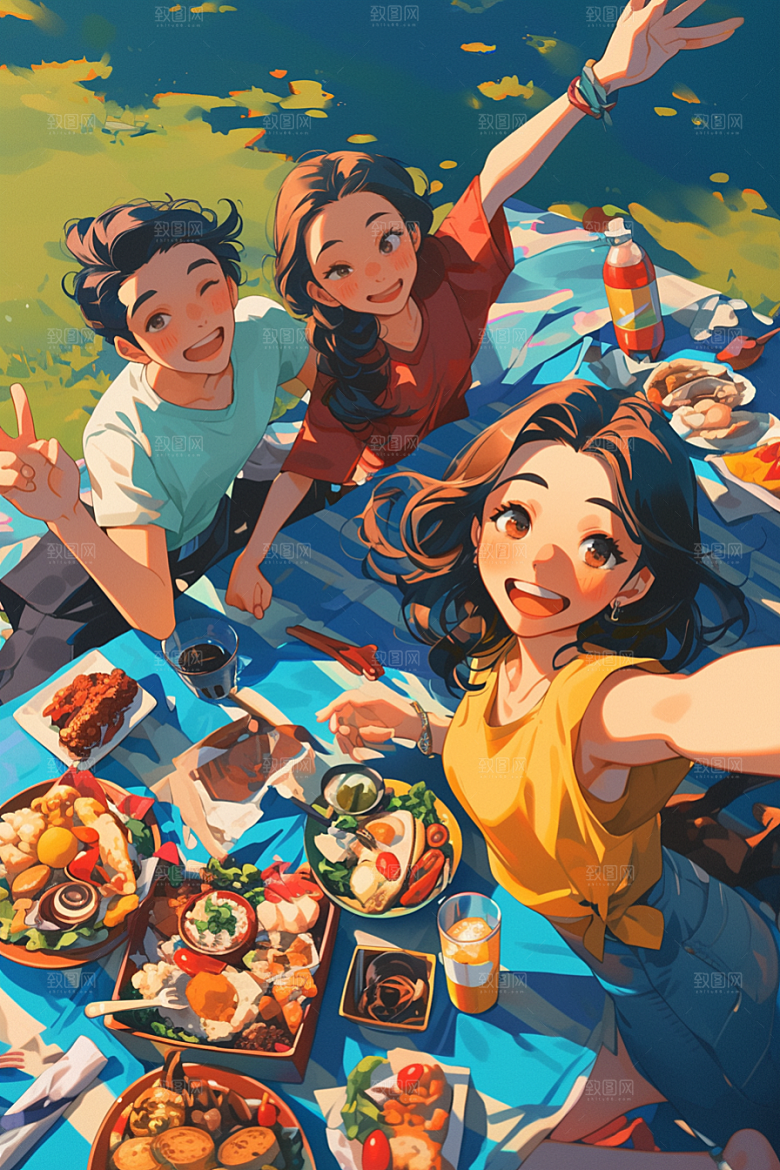夏日聚会高清玩耍插画