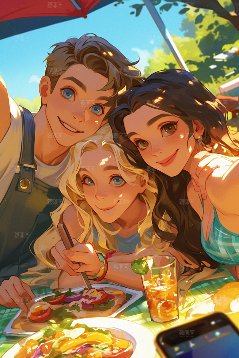 夏日聚会同学玩耍插画