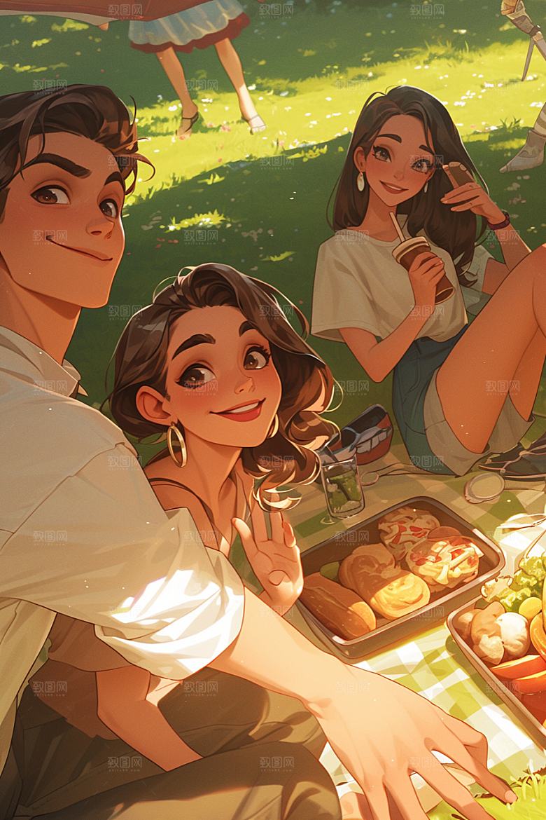 夏日聚会玩耍发小插画