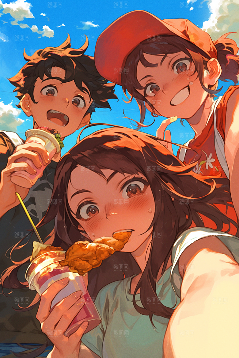 夏日聚会自拍友谊插画