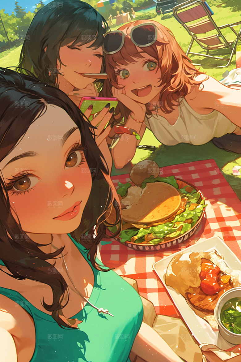 夏日聚会同学友情插画