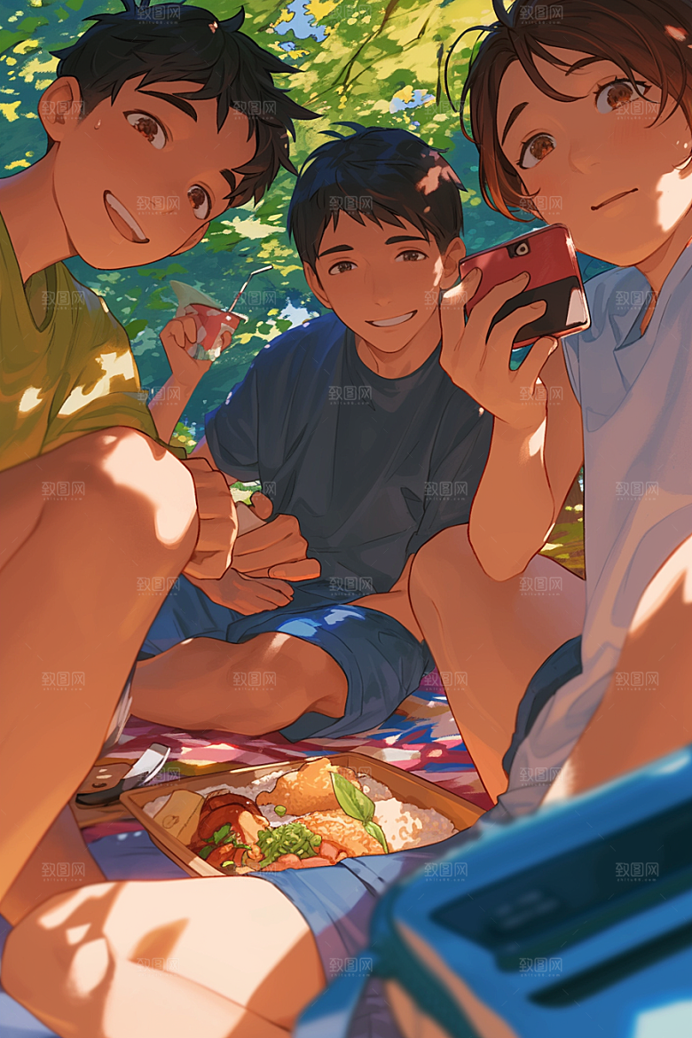 夏日聚会同学暑假插画