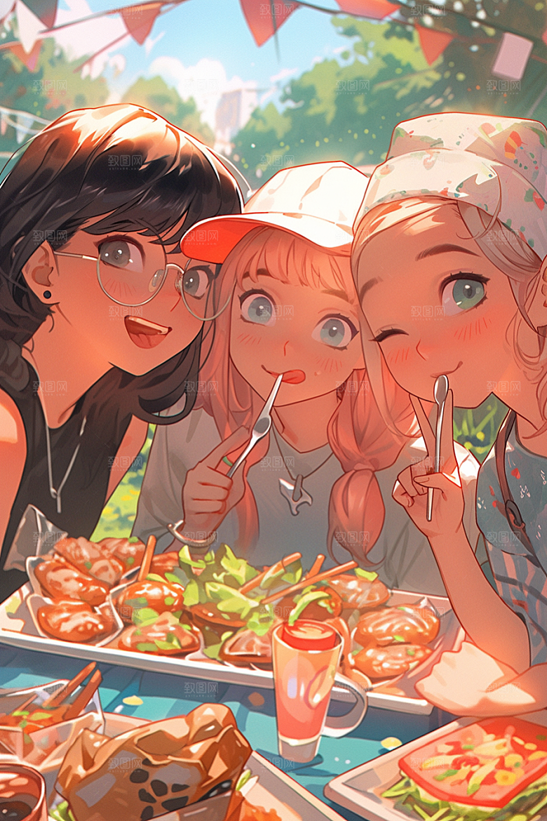 夏日聚会玩耍发小插画
