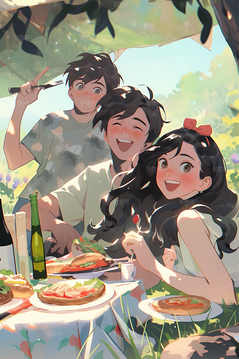 夏日聚会发小玩耍插画