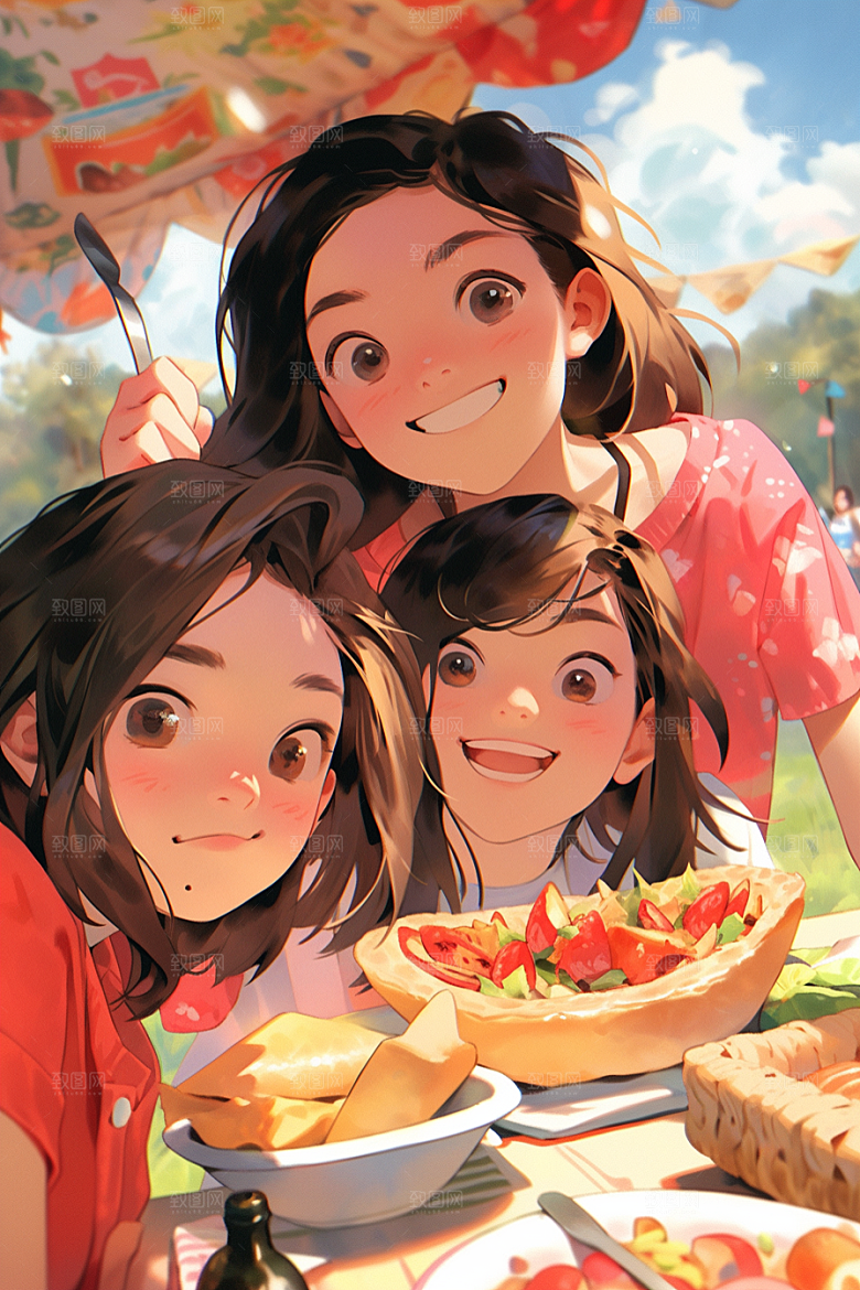 夏日聚会手绘玩耍插画
