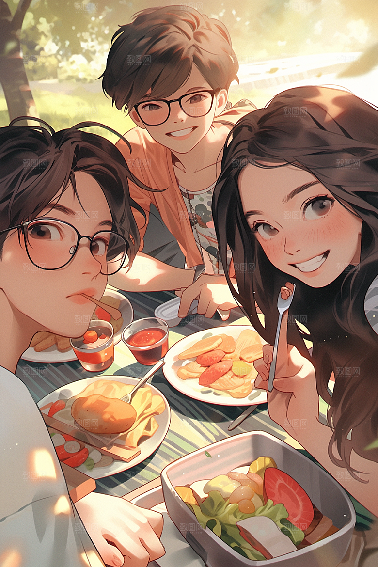 夏日聚会手绘假日插画