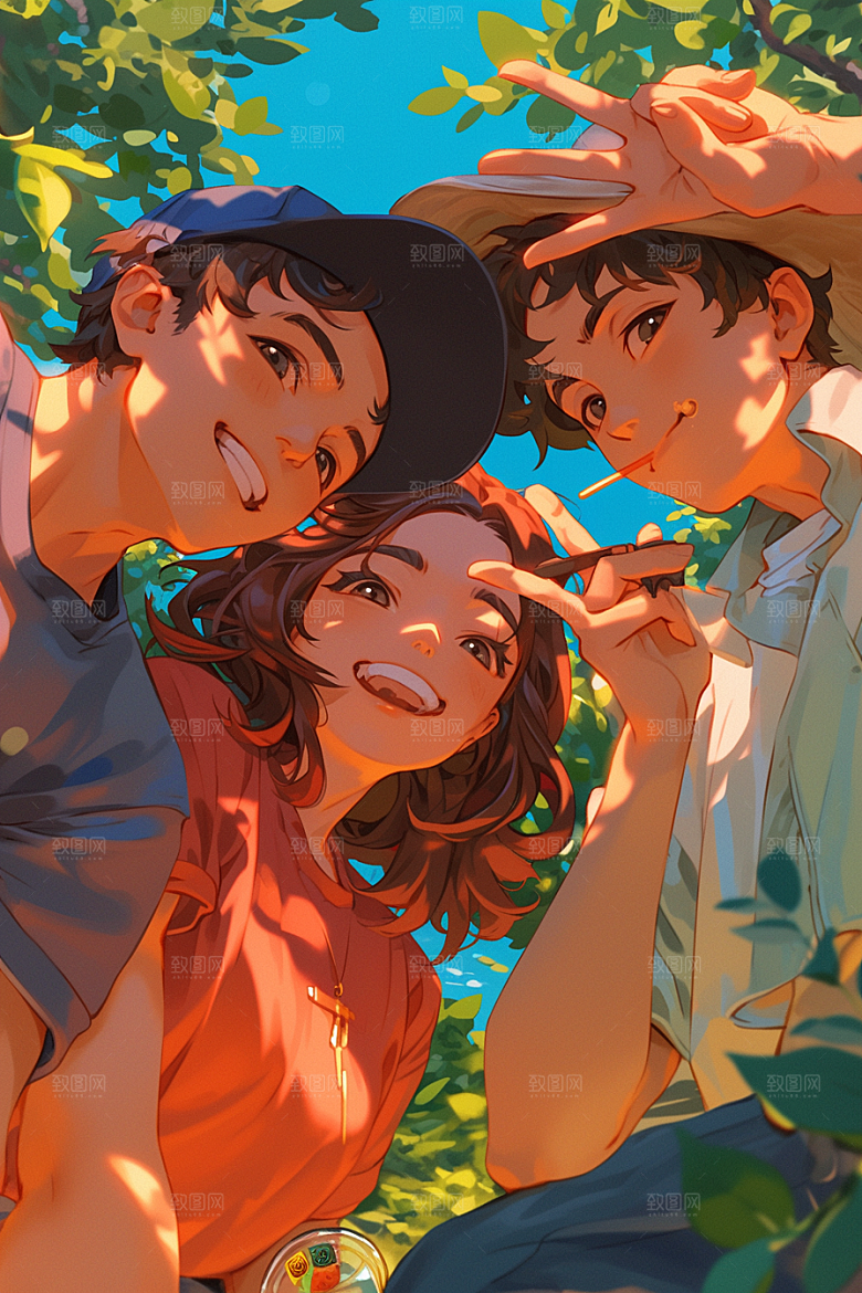 夏日聚会玩耍发小插画
