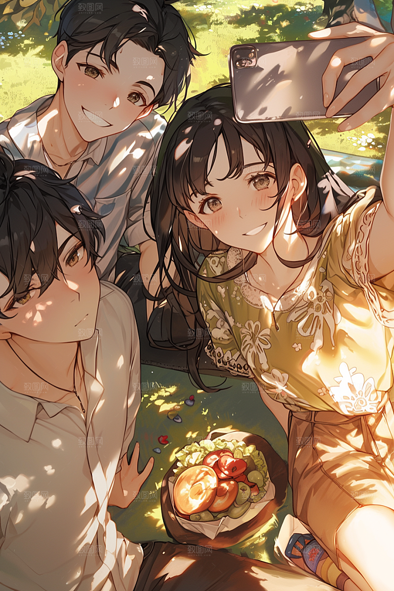夏日聚会手绘漫画风插画