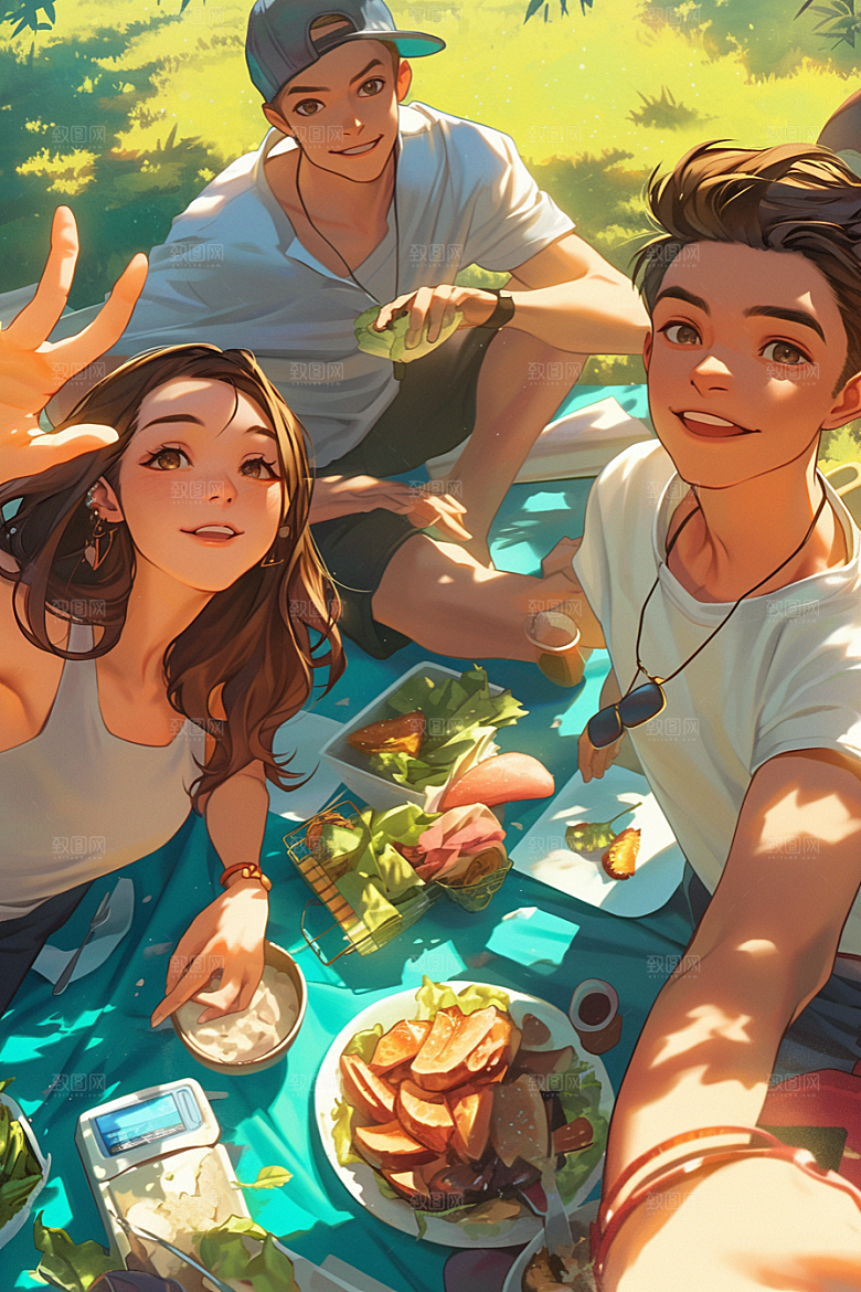 夏日聚会场景假日插画